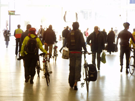 cyclists looking for parking in the station